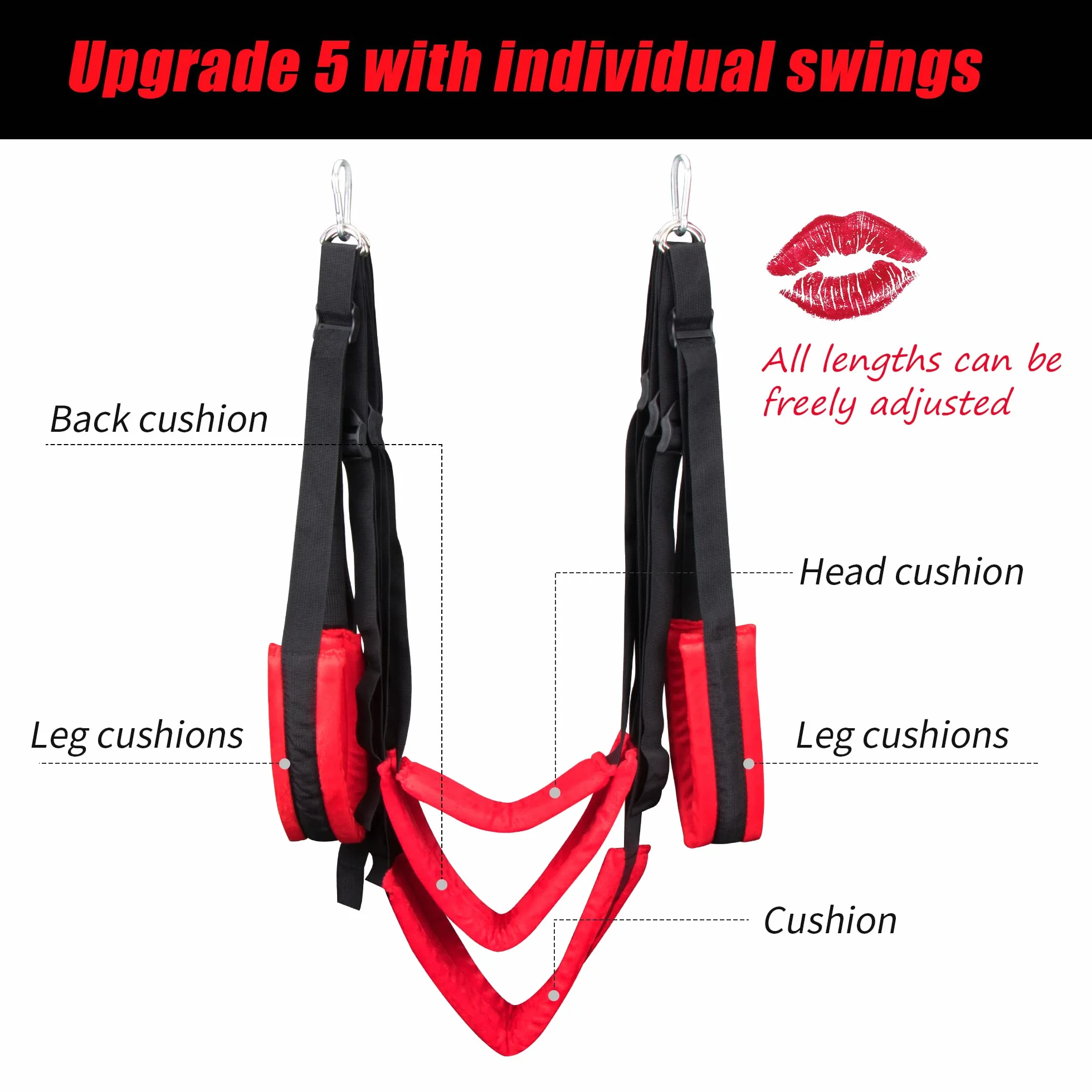 Balançoire de Porte pour Couple Balançoire d'intérieur en Nylon avec Siège Réglable Sangles de Balançoire de Yoga pour Femmes Noir Rouge