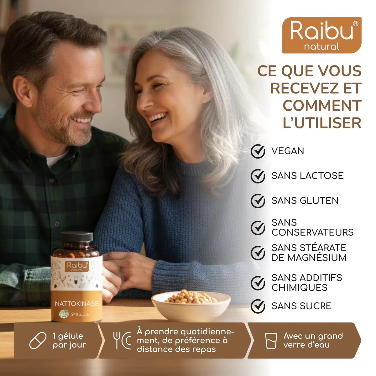 Nattokinase 100 mg (20.000 FU/g) Hautement Dosé de Raibu I 240 Gélules- 8 mois d'approvisionnement I Natto à base de soja I Testé en Laboratoire et végétalien I Sans additifs indésirables