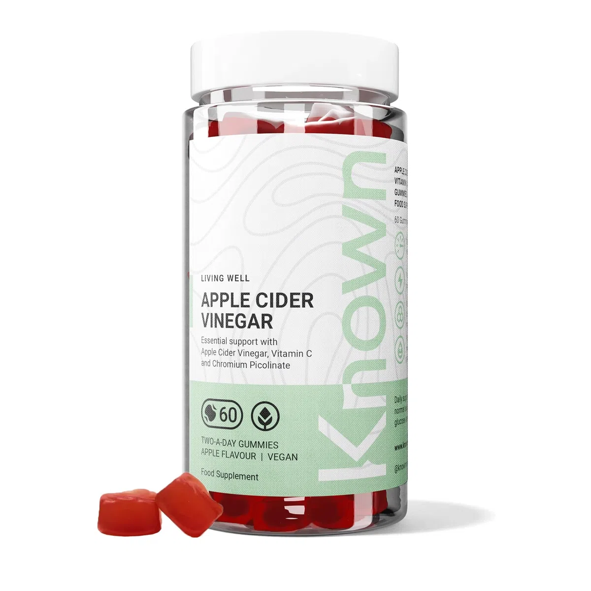 Gummies Délicieux au Vinaigre de Cidre Known – 1000mg Vinaigre, Vitamine C, Chrome pour le Métabolisme – Saveur Pomme – 60 Gummies Vegan, 1 Mois
