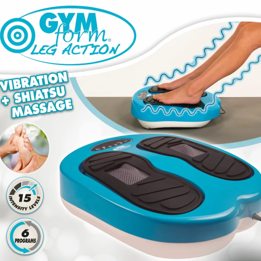 GYMFORM Masseur de pieds et de jambes Leg Action, Massage shiatsu, Télécommandé, Plusieurs programmes et vitesses pour améliorer la circulation et soulager la douleur