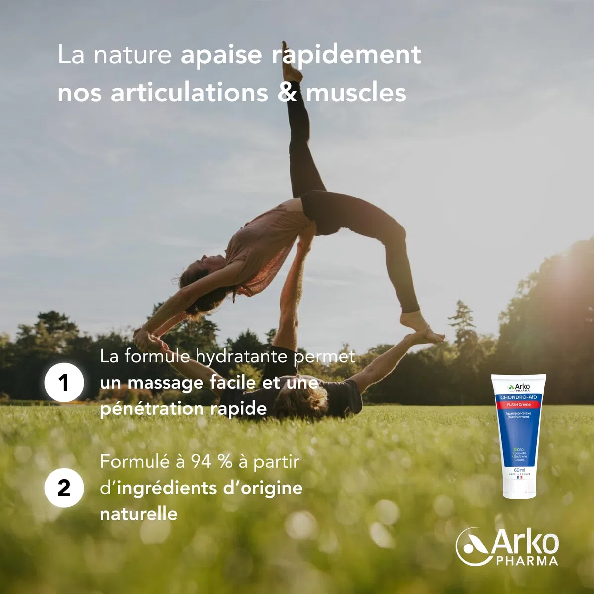 Arkopharma - Chondro-Aid Flash Crème | Confort articulaire - Détente musculaire durable - Sensation apaisante et relaxante - Formule hydratante - Massage facile | 60 ml (Lot de 2)