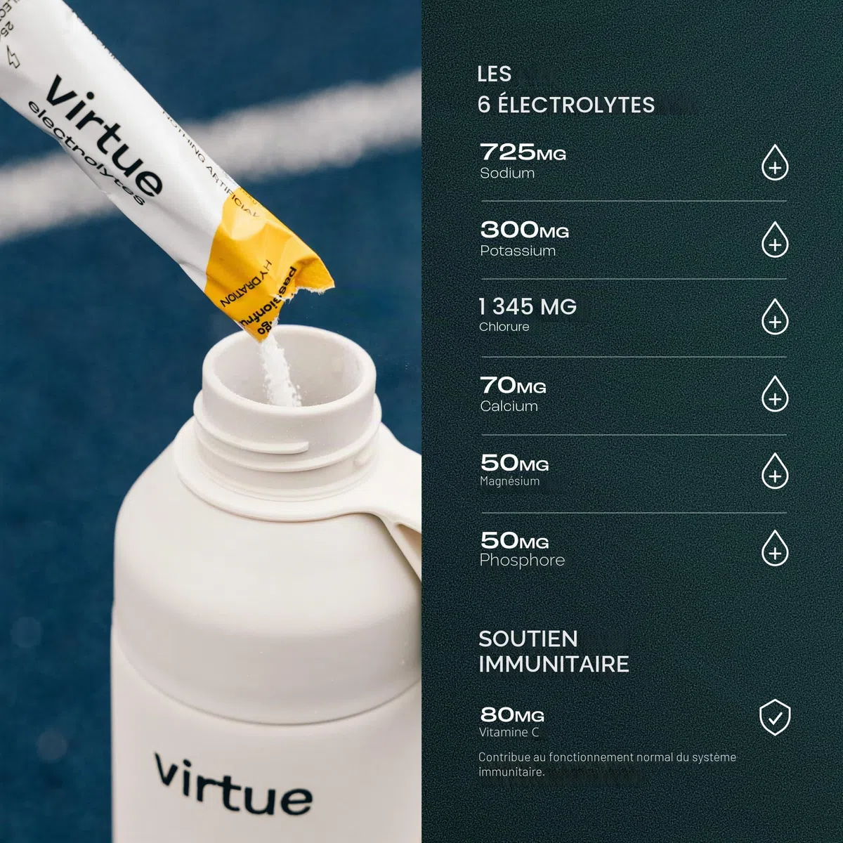 Virtue Électrolytes Sachets d’hydratation | Zéro sucre | 6 électrolytes, sels minéraux hydratants, vitamine C (Pack de 16, Lemon Lime)