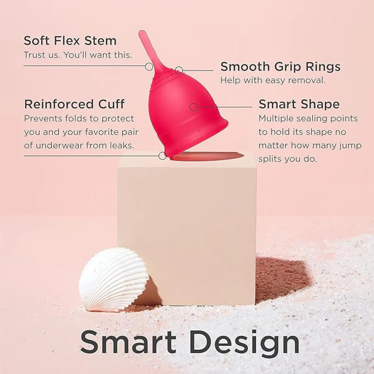 Coupe menstruelle réutilisable Saalt – Protection confortable et sans fuite jusqu'à 12 heures – Sans BPA ni latex – Comprend une coupe et un sac de transport - taille Régulier, Rose