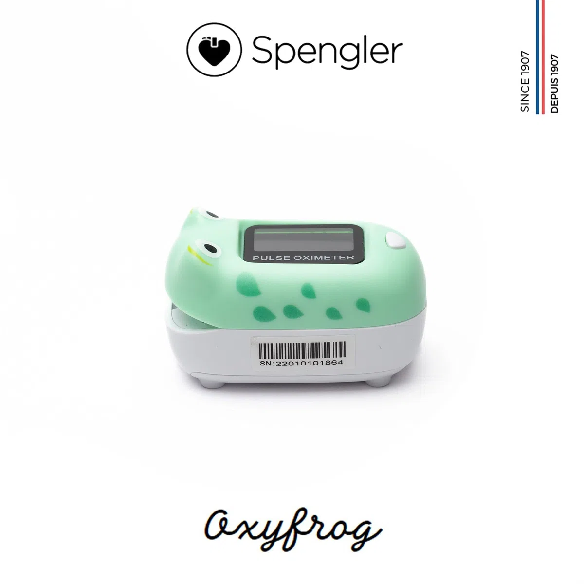 SPENGLER Oxyfrog, Oxymètre de Pouls Digital Portable Pédiatrique, Dispositif Médical pour Mesure du Taux d’Oxygène, Facile à Utiliser, Fiable et Précis, Compact et Léger, Sécuritaire