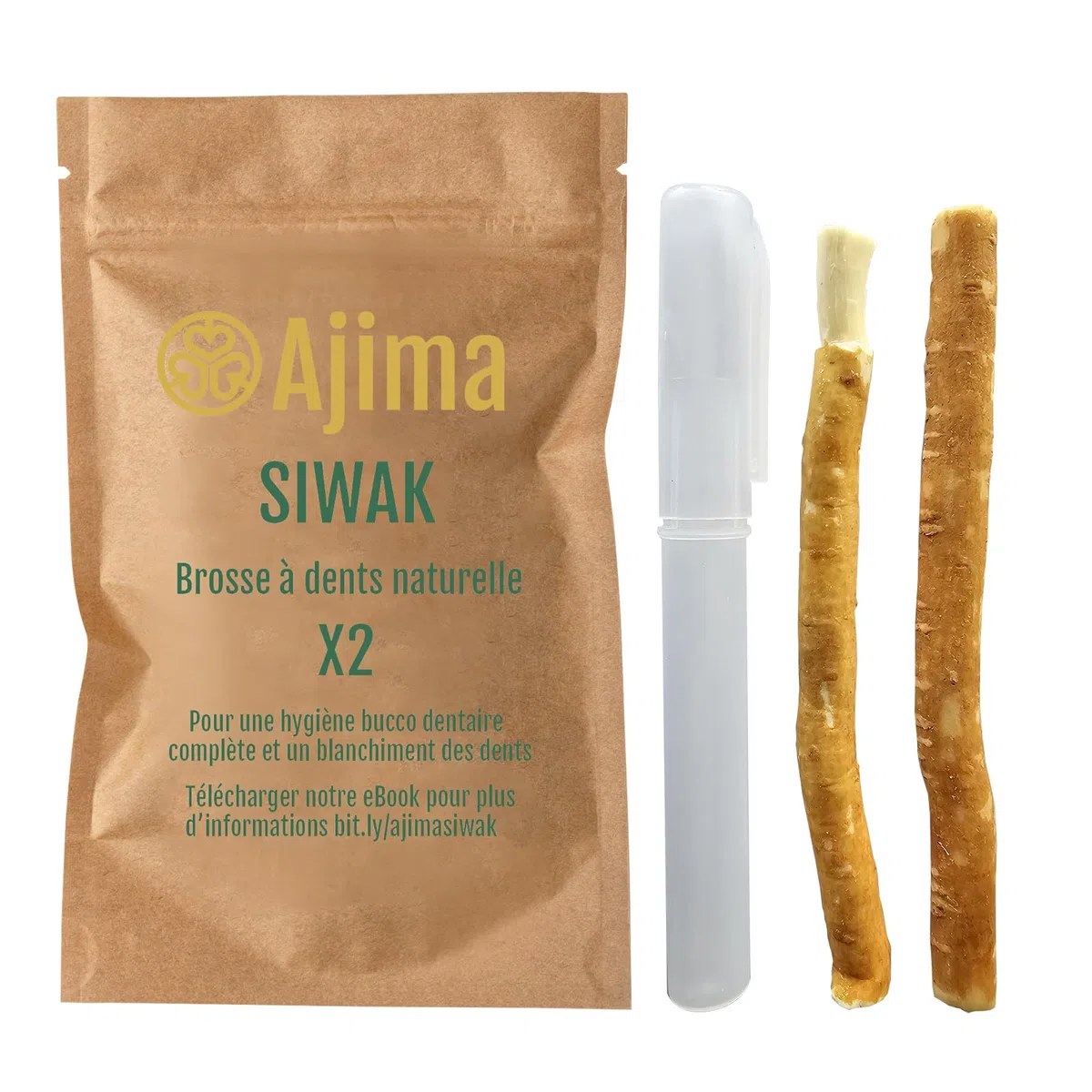 Siwak Naturel 2X + Étui OFFERT* Miswak Brosse à Dents Naturelle en bois d'Araq - Blanchiment Dentaire et Fraîcheur Nettoyante et Désinfectante - Zéro déchet Biodégradable
