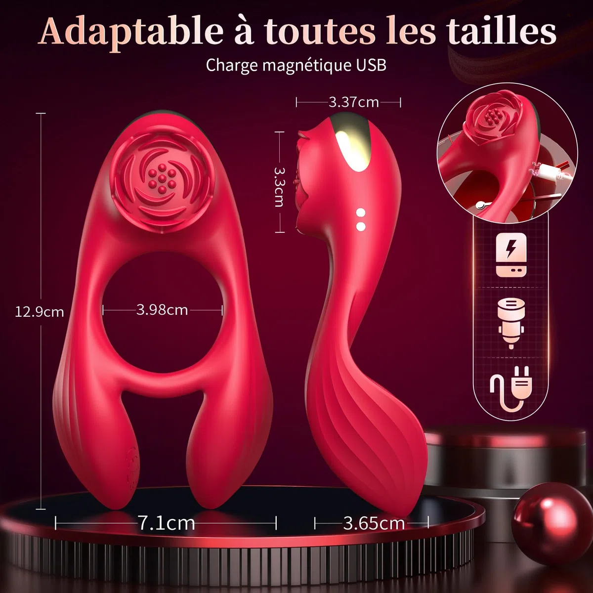 Sextoyse Couple Plaisir Anneau Penien - Anneau Homme 4 en 1 Sex Toys Homme Anneau Vibrant Pénis Clitoridienne Vibromasseur Anneaux de Pénis Sextoy Couple Cockring 3 Moteurs 7 Modes de Vibration