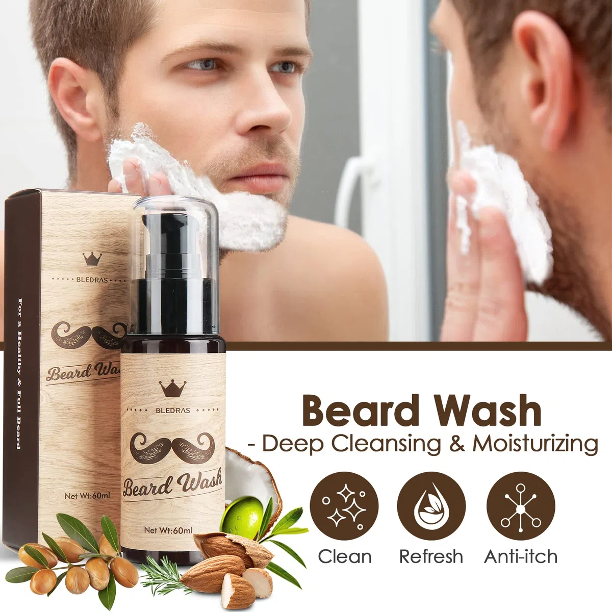 Kit Barbe Homme 9pcs - Bledras Kit de Soin Barbe Homme Complet-Soins Entretien Barbe -Huile Barbe, Shampoing, Baume, Peigne, Ciseaux, Pochoir,Brosse,Sac - Coffret Cadeaux Noël Hommes Original