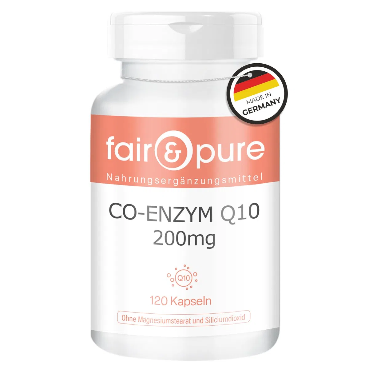 Fair & Pure Co-Enzyme Q10 Capsules 200mg, 120 pièces, complément alimentaire végétalien sans additifs, fabriqué en Allemagne