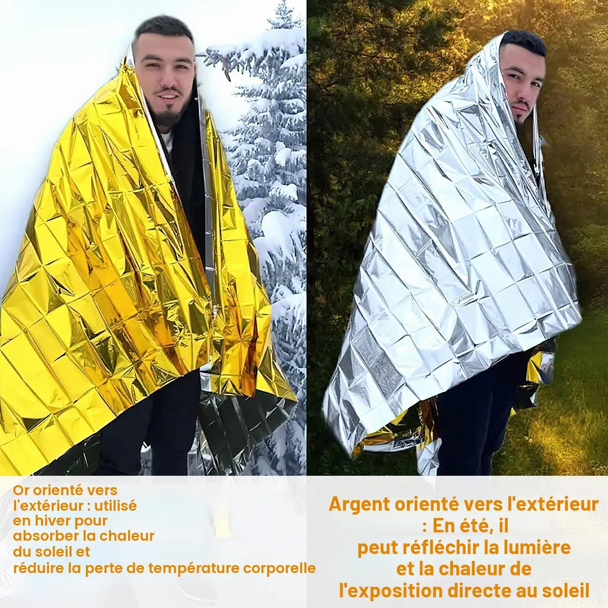 HENGBIRD Lot de 10 couvertures de Sauvetage, 210 x 160 cm Couverture de Survie reutilisable, doréargenté, Couverture d'urgence, couvertures Survie