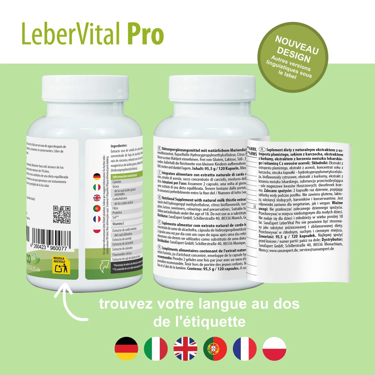 SanaExpert LeberVital Pro | Chardon-Marie titré à 70% de silymarine, Curcuma, Artichaut, Pissenlit & Vitamine C (acérola) | 120 gélules vegan, sans gluten ni lactose | Fabriqué en Allemagne
