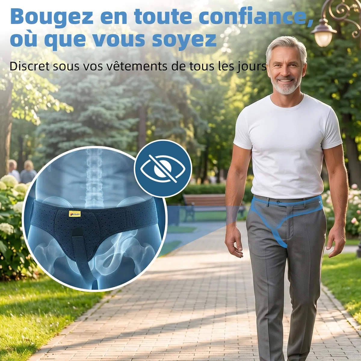 Tenbon Ceinture herniaire pour homme et femme Ceinture herniaire réglable flexible Soutien herniaire Soulagement de la douleur avec coussinets de compression amovibles Hernie (Black, M)