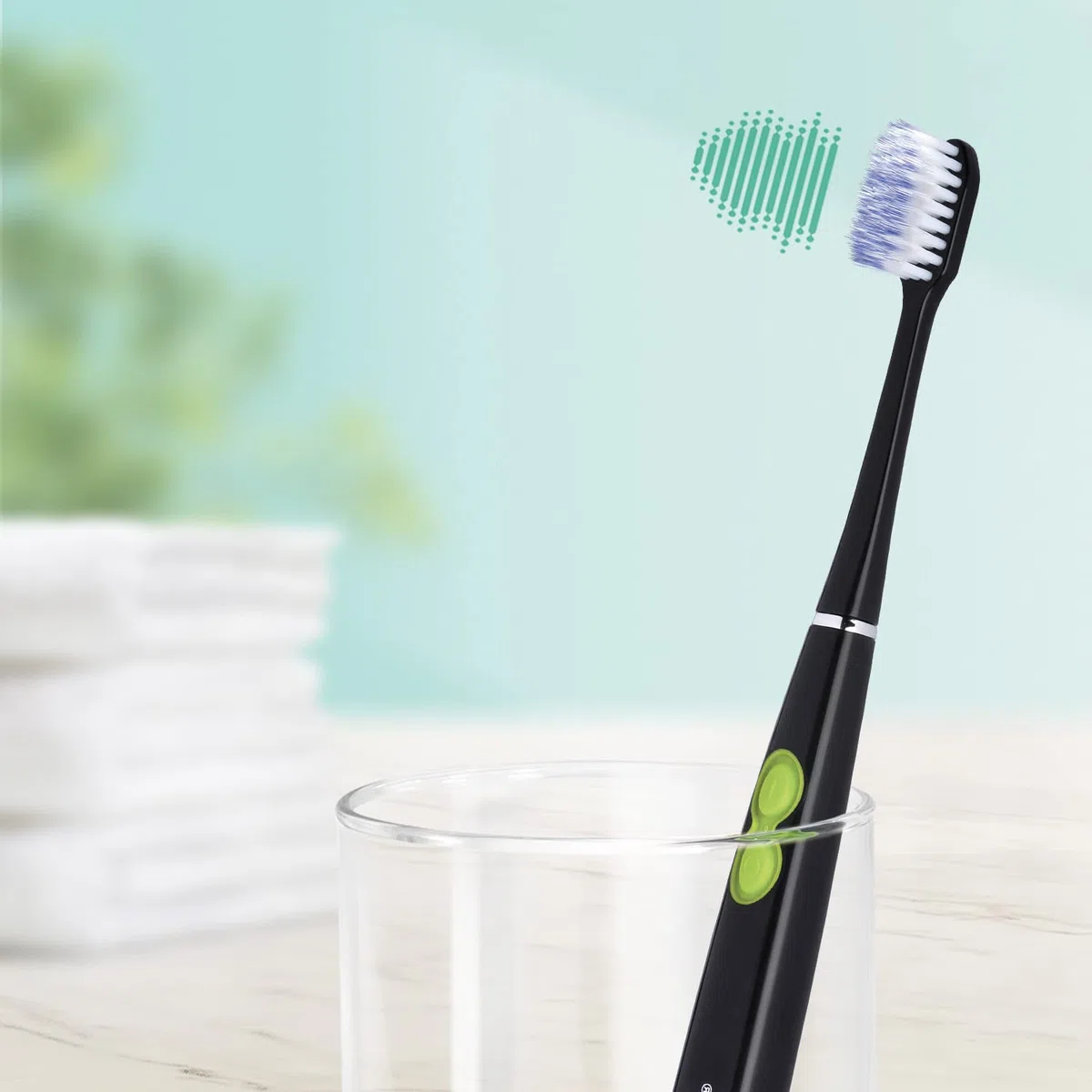 GUM SONIC DAILY Brosse à dents sonique électrique à piles | Pour un nettoyage en douceur et en profondeur | 1x brosse à dents, 2x têtes de brosse de rechange, 1x pile AAA (Noir)
