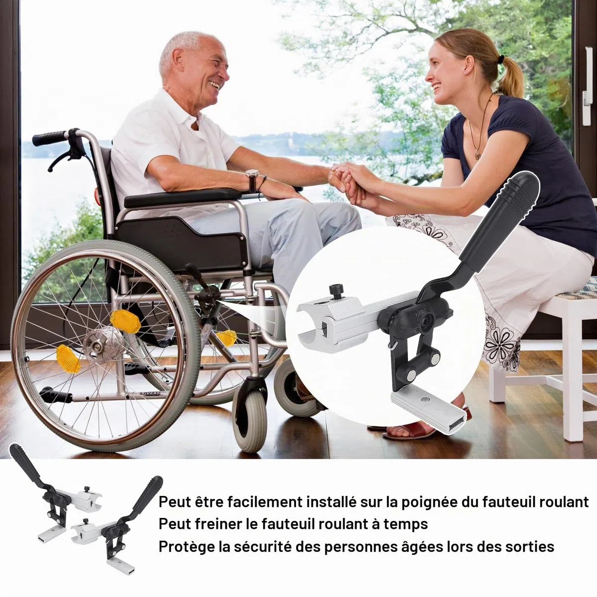 Frein de Stationnement pour Fauteuil Roulant - Pièce de Rechange - Frein à Main - Accessoire pour Fauteuil Roulant (Droite)