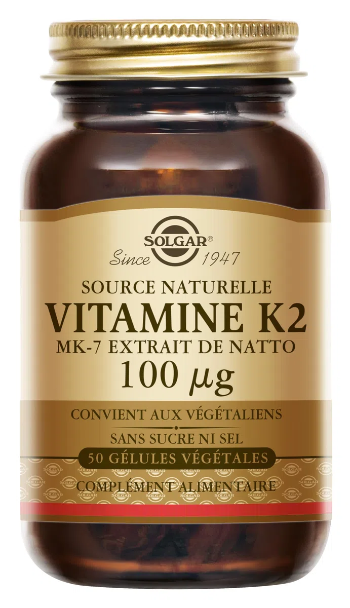 Solgar Vitamine K2 MK‑7 100 µg - Maintien de l’Ossature - MK-7 Forme Efficace de Vitamine K - Hautement Assimilable - Santé Osseuse - Complément Alimentaire - Flacon de 50 gélules végétales