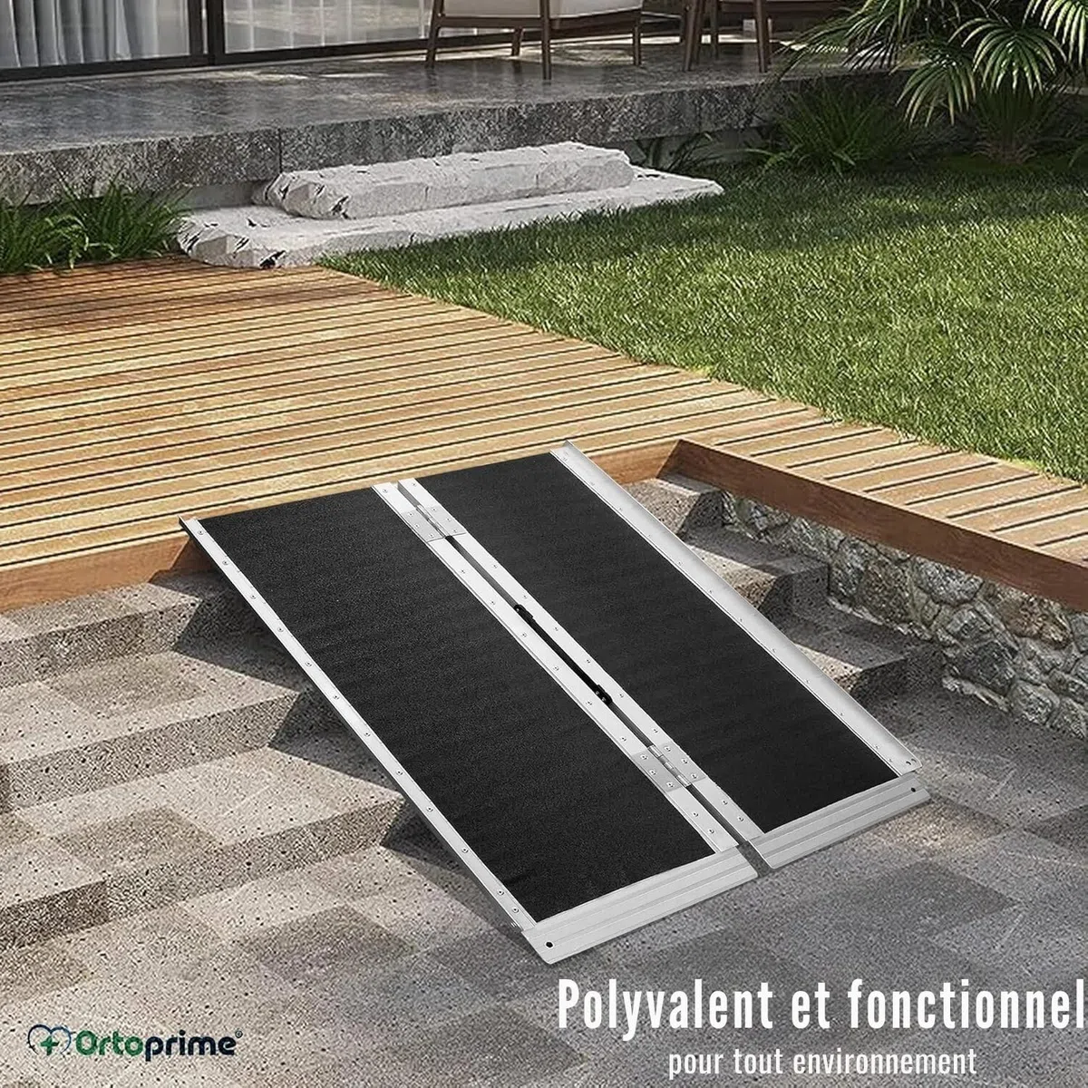 OrtoPrime Rampe Fauteuil Roulant Pliable et Portable Rampe PMR Antidérapante Charge Jusqu’à 270 kg