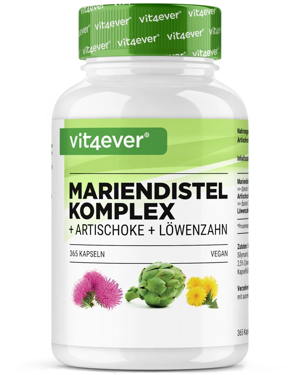 Chardon-Marie Artichaut Pissenlit Complexe - 365 capsules (6 Mois d'Approvisionnement) - Hautement Dosé avec 80% de Silymarine & 2,5% de Cynarine - Vegan