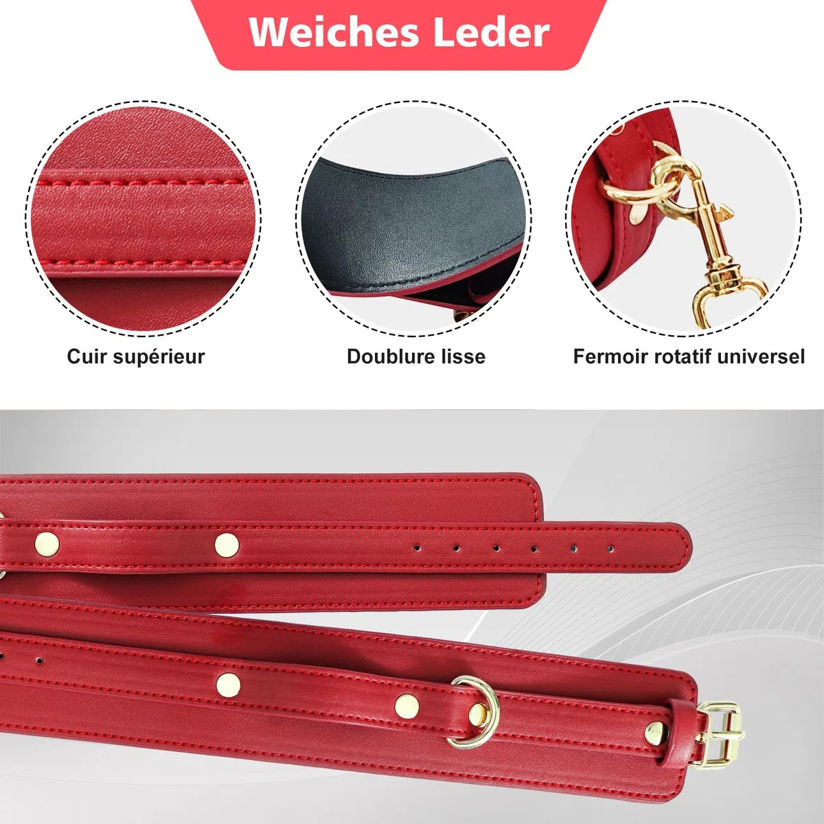 Sex Toýs Femme Couple BDSM Bondage pour Lit Menottes Poignet & Cheville Réglables en Cuir avec Collier et Laisse SM Kits,Menottes Sex Lit pour Jeux Sexuels Couple