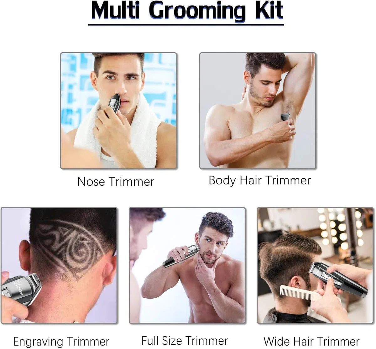 Hatteker Tondeuse Barbe Tondeuse Cheveux Hommes Rasoir Tondeuse Corps Nez-Oreilles Impermeable 5 In 1