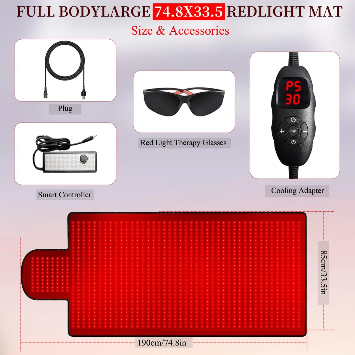 Tapis lumineux rouge de 195,6 x 86,4 cm pour le corps, couverture de lumière rouge, 1370 LED 2 en 1 (660 nm et 850 nm), cuir de qualité supérieure, 3 modes et minuterie réglable