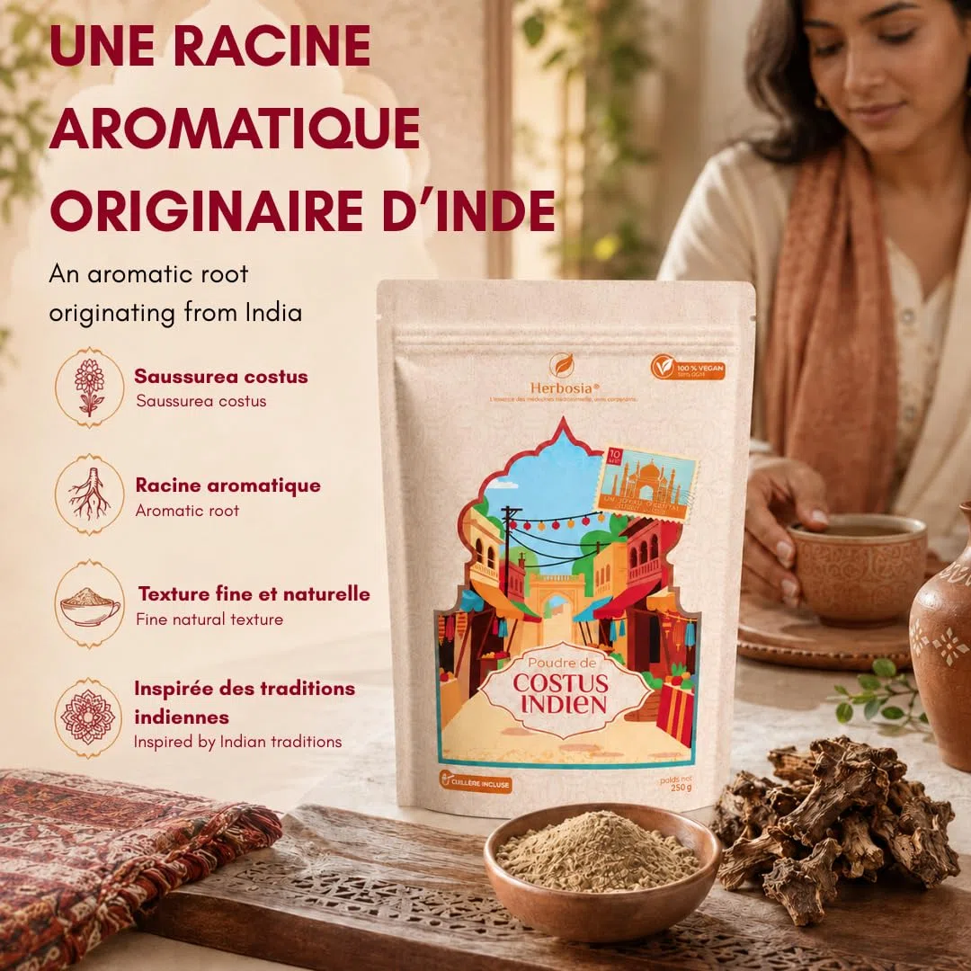 Poudre de Costus Indien 250 g – Racine en Poudre – 100% Végan Sans OGM – Texture Fine & Arôme Intense – Sachet Refermable + Cuillère Doseuse
