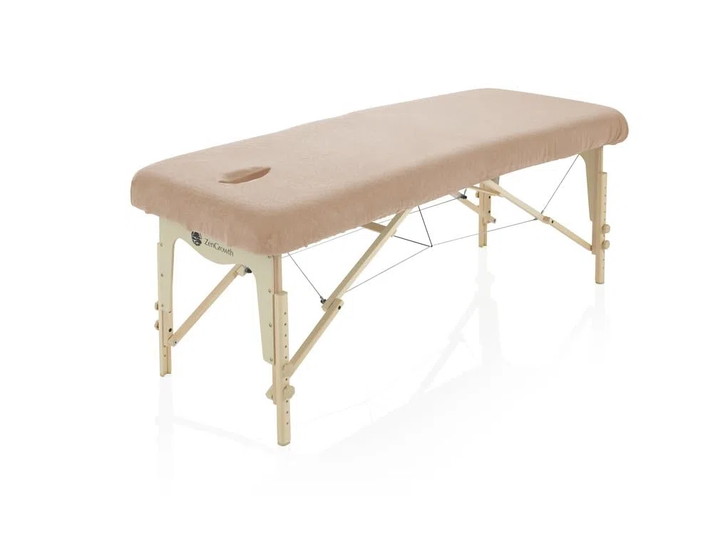 Housse pour table de massage avec trou visage Marron Clair | OEKO TEX 100 | 63cm x 71cm x 185cm - 192cm | Pour toutes tables de massage ou traitement