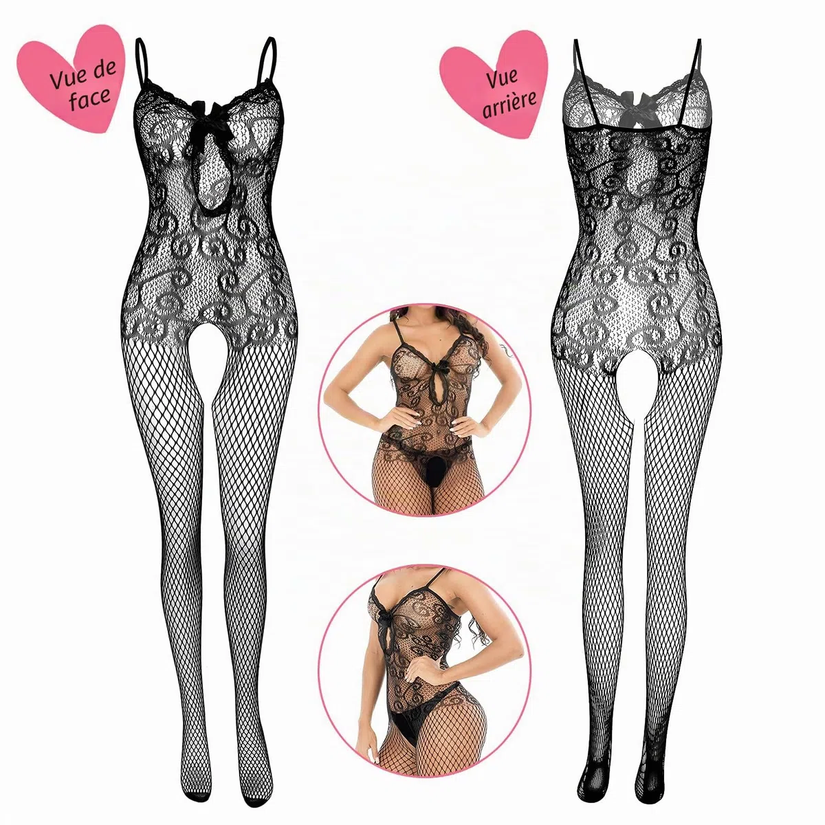 JDiction Lingerie en résille Pour Femmes Longue Combinaison en Maille Bas en Dentelle Sexy Babydoll Nightwear for Romantic Date Wearing(4 Pcs)