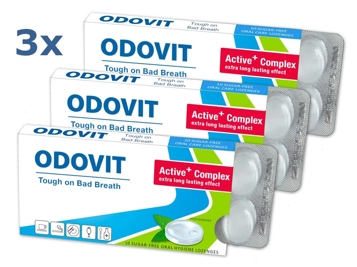 Mauvaise haleine – ODOVIT vous aide: 3x pastilles pour hygiène buccale de 10 unité - Fort contre l'halitose - pour une haleine fraîche et longue durée