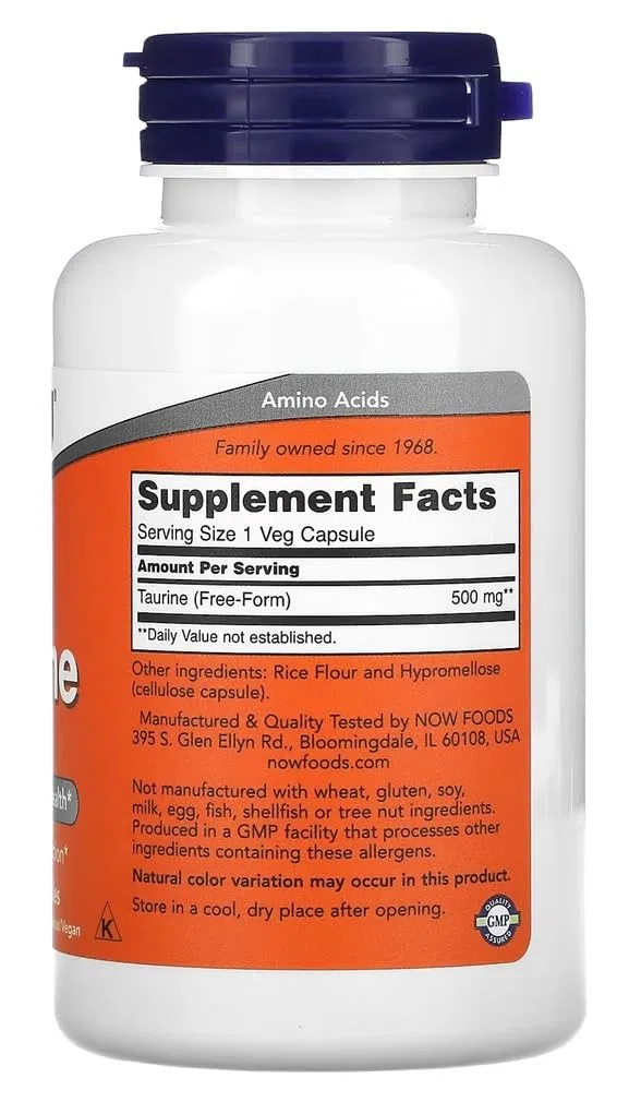Now Foods - Taurine, 500mg | Acide Aminé pour le Soutien de la Santé Cardiaque et Énergétique - 100 Gélules