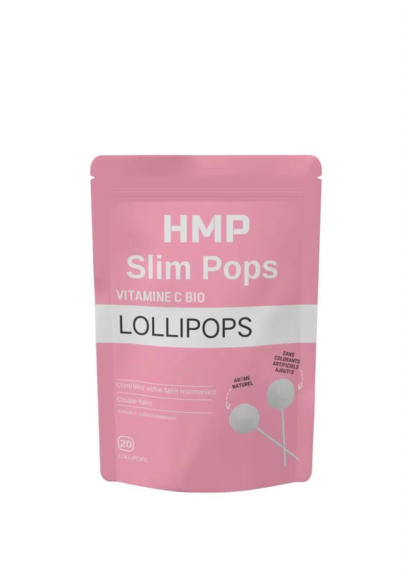 Slim Pops HMP - Sucettes Coupe-Faim pour Perte de Poids - 20 Sucettes Minceur, Vitamine C, Konjac, Mandarine Séchée, Prune Verte, Menthe - Sans Sucre et Enrichies en Fibres