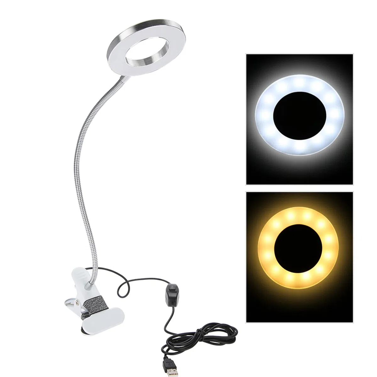 Lampe LED USB pour tatouage de maquillage, lampe de table de beauté avec pince pour microblading, sourcils, manucure et extension de cils, lumière froide et chaude