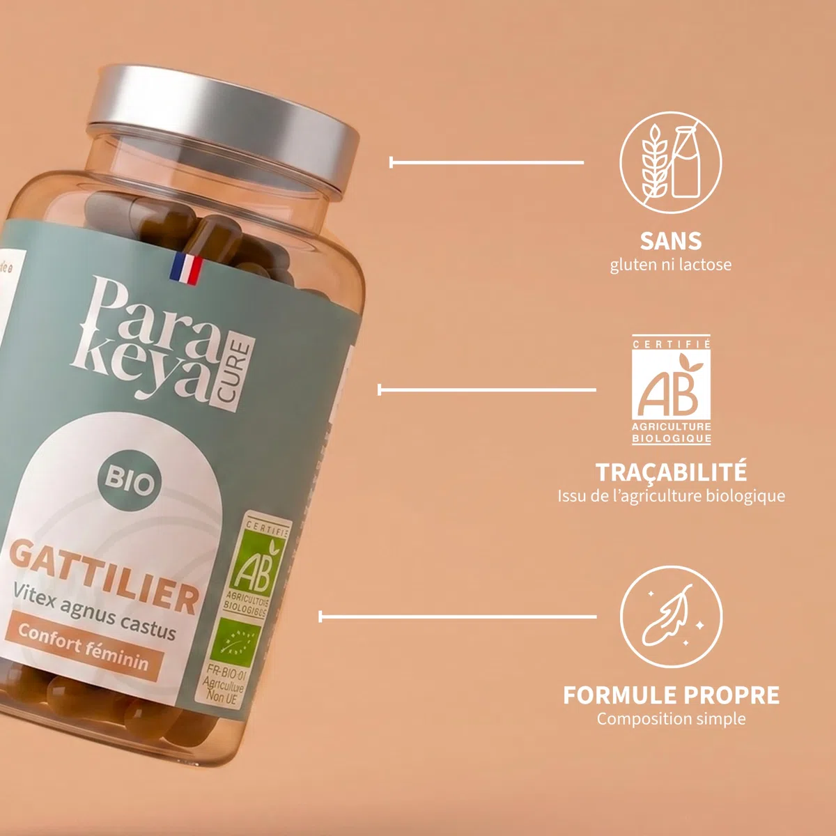 Gattilier Bio 250 mg - 60 gélules - Confort menstruel & équilibre au quotidien - Complément alimentaire