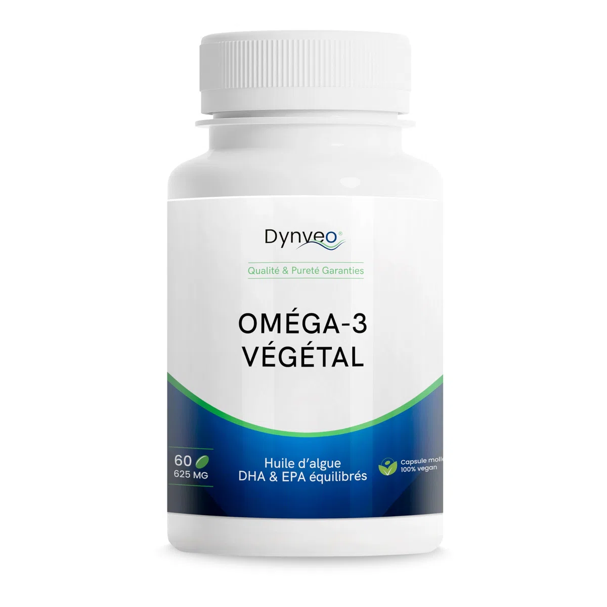 Oméga-3 végétal 625mg - Équilibré en EPA/DHA - Huile naturelle issue de microalgue Schizochytrium sp. - Alternative végétale à l'huile de poisson - Adaptée Vegan & Végétariens - 60 Capsules - Dynveo