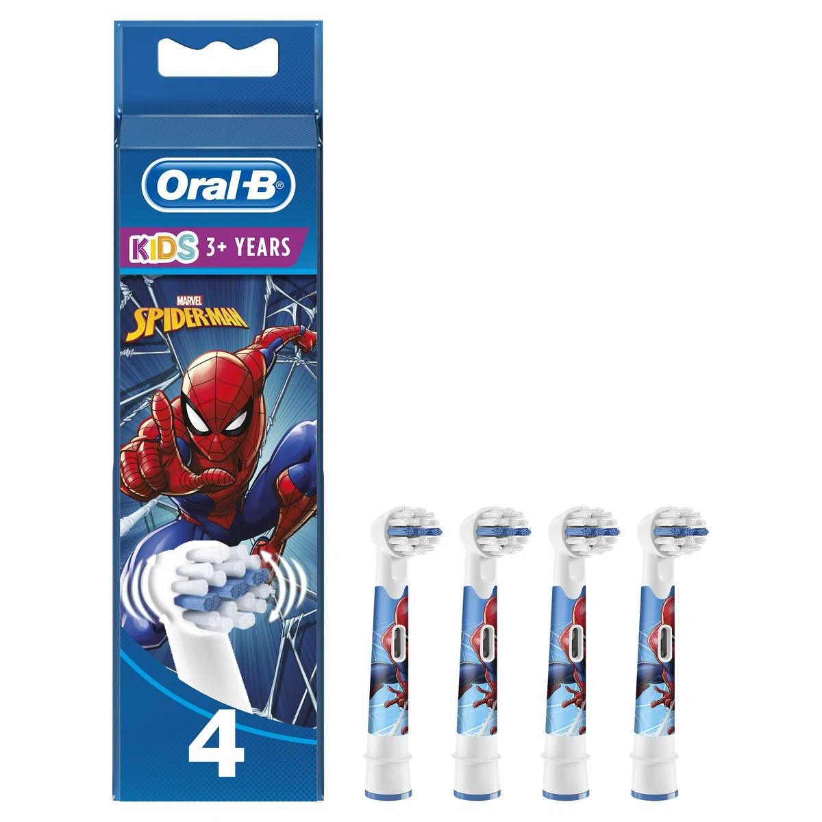 Oral-B Kids Lot de 4 têtes de rechange pour brosse à dents électrique avec personnages Marvel Spider-Man, spécialement conçues pour les enfants à partir de 3 ans