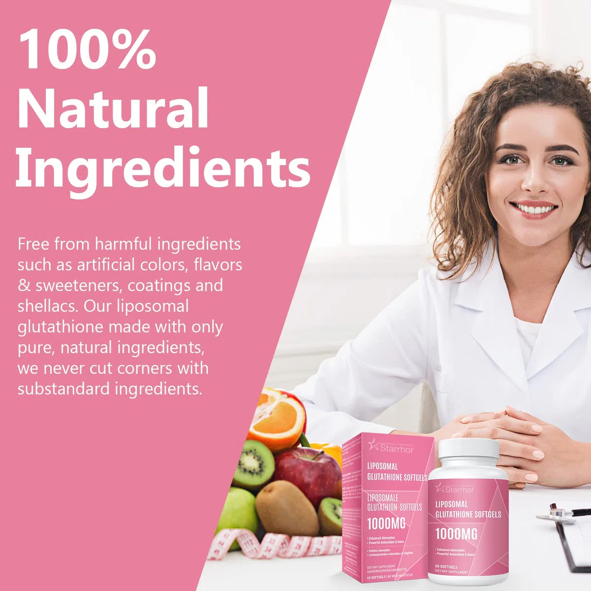 Glutathion Liposomal en Gélules, 1000 mg par Portion, Formule Liposomale Haute Puissance, Supplément Alimentaire, 60 Gélules