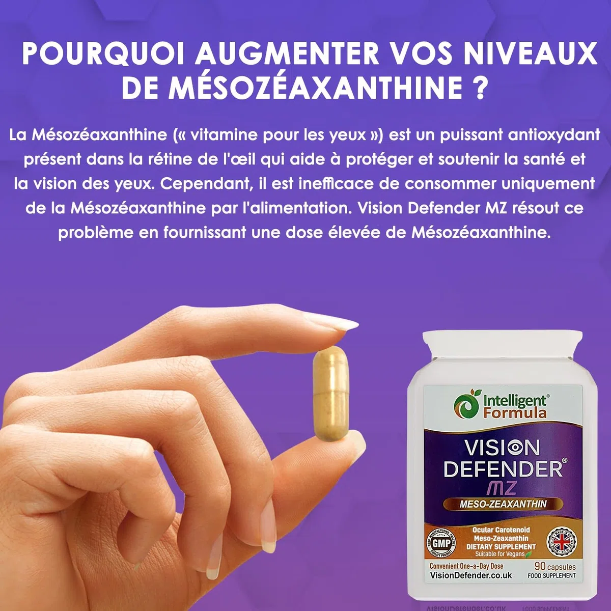 Supplément méso-zéaxanthine pour les yeux: VISION DEFENDER MZ - Protéger et améliorer la santé oculaire, méso-zéaxanthine antioxydant caroténoïde de haute résistance pour les yeux (90 gélules)