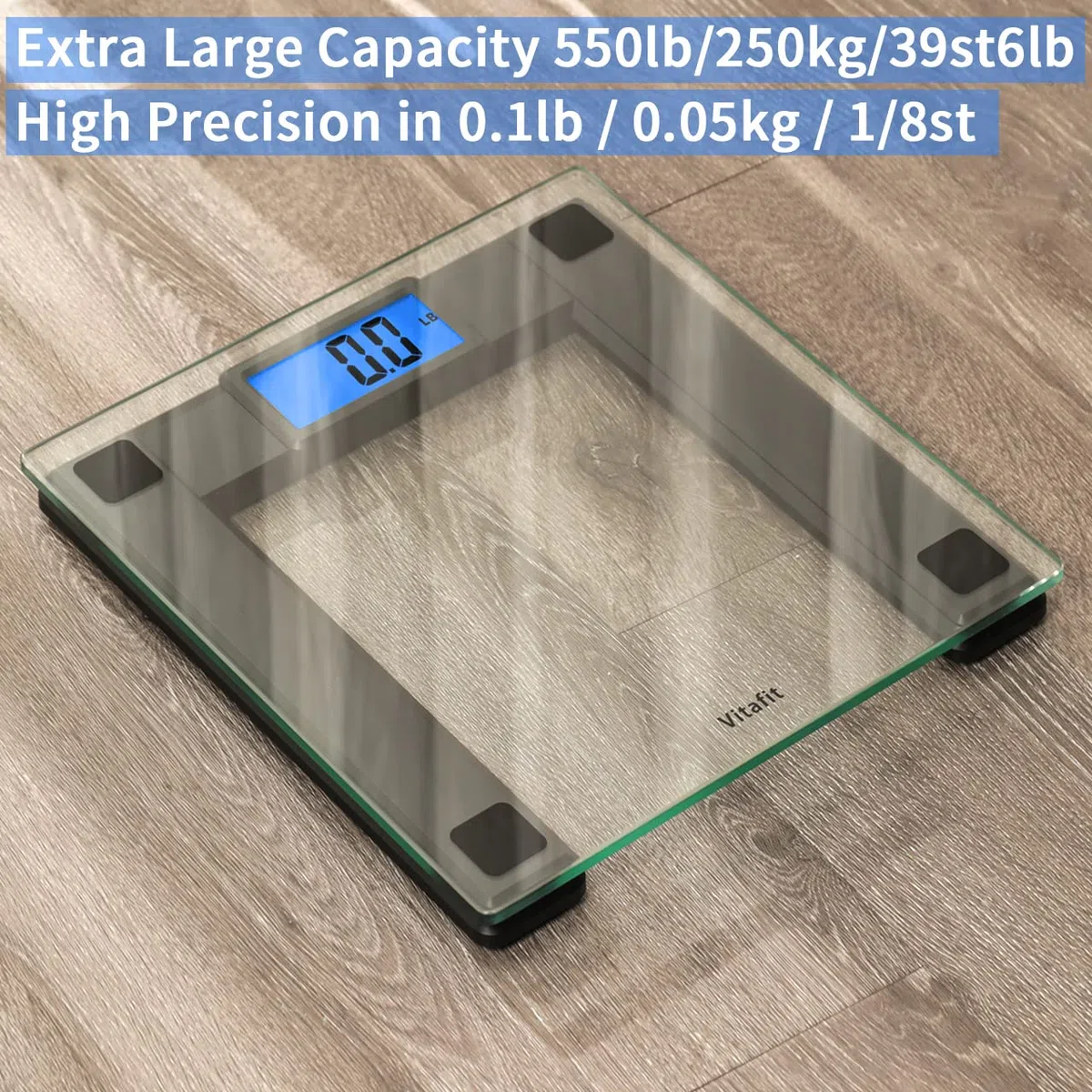Vitafit 250kg Pèse-personne Électronique avec Poids et BMI , Balance Pese Personnes Connectée Bluetooth, 8mm En Verre Trempé avec Plate-Forme Extra-Large,Noir