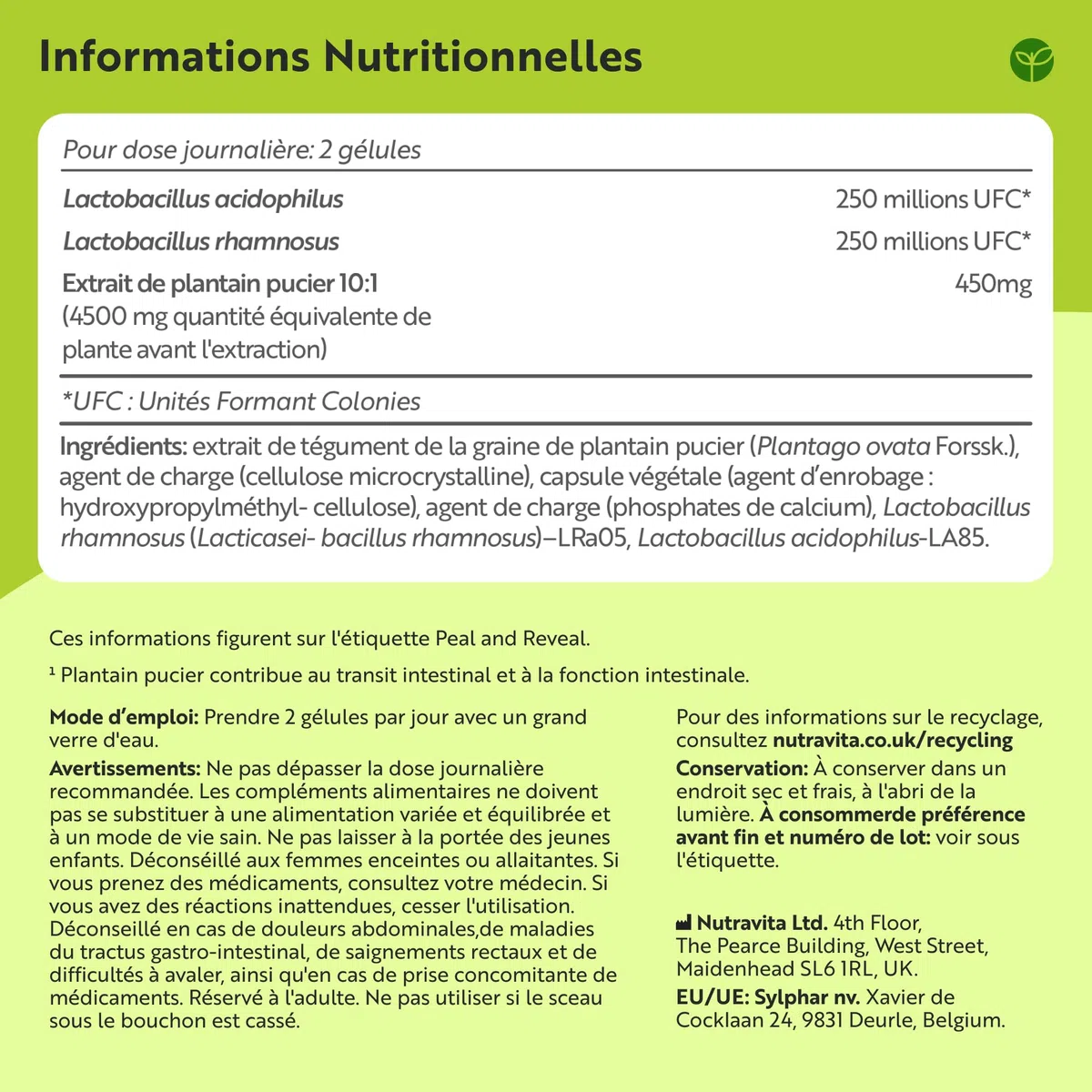 Nutravita Psyllium Blond 4500mg Vegan avec 500 Million de CFU - 180 Psyllium Gelules pour 3 Mois - Complement Alimentaire Transit Intestinal (EFSA)