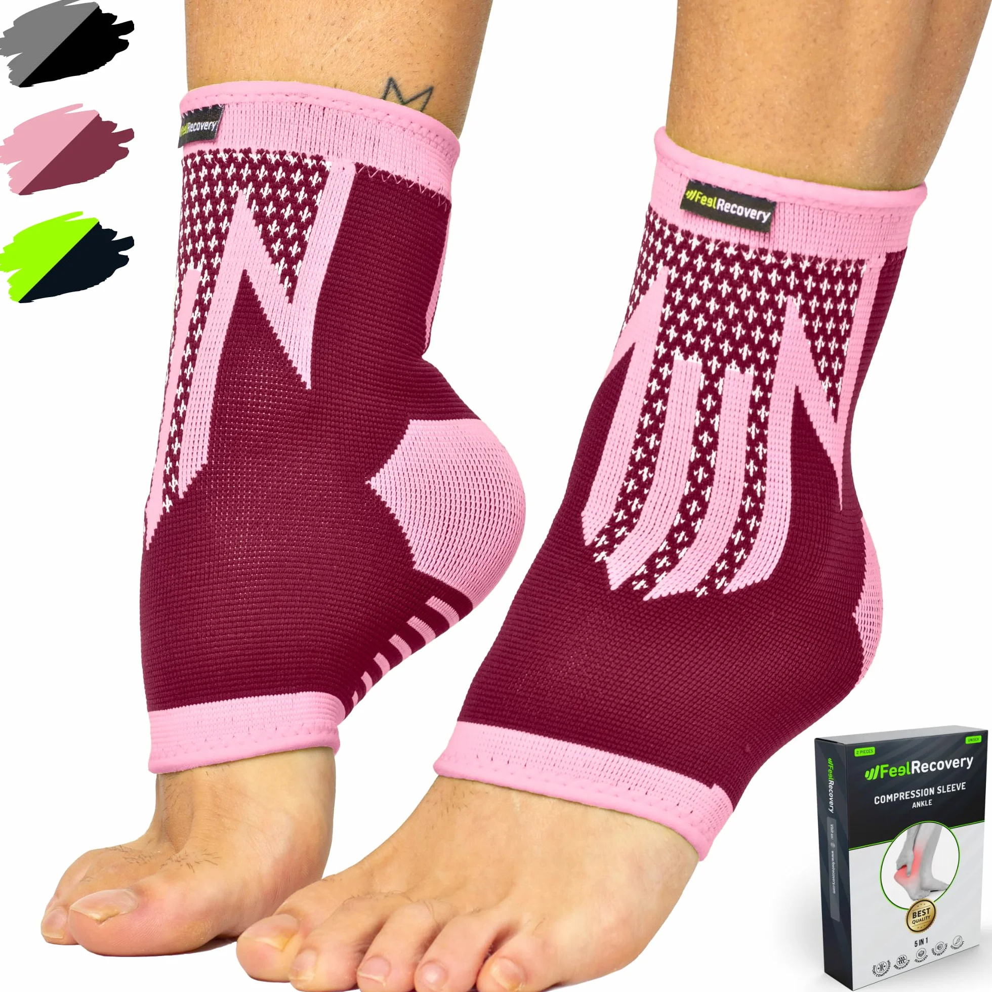 2 Pack Chevillères Homme & Femme - Manchon de Compression Cheville pour Running, Football, Basket & Sports - Chevillière Entorses, Fasciite Plantaire, Tendinite d'Achille - Respirant & Antidérapant