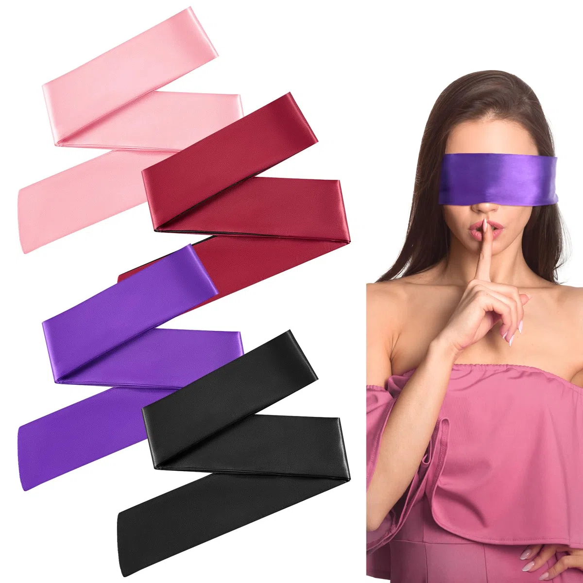 Oruola Lot de 4 Bandeaux pour les Yeux en Satin,Bandeau Yeux Nuit sexy pour les Adultes Couples Amoureu,Masque Oeil de Sommeil Satin doux pour le yoga,les voyages,la méditation,150 x 7 cm,Multicolore