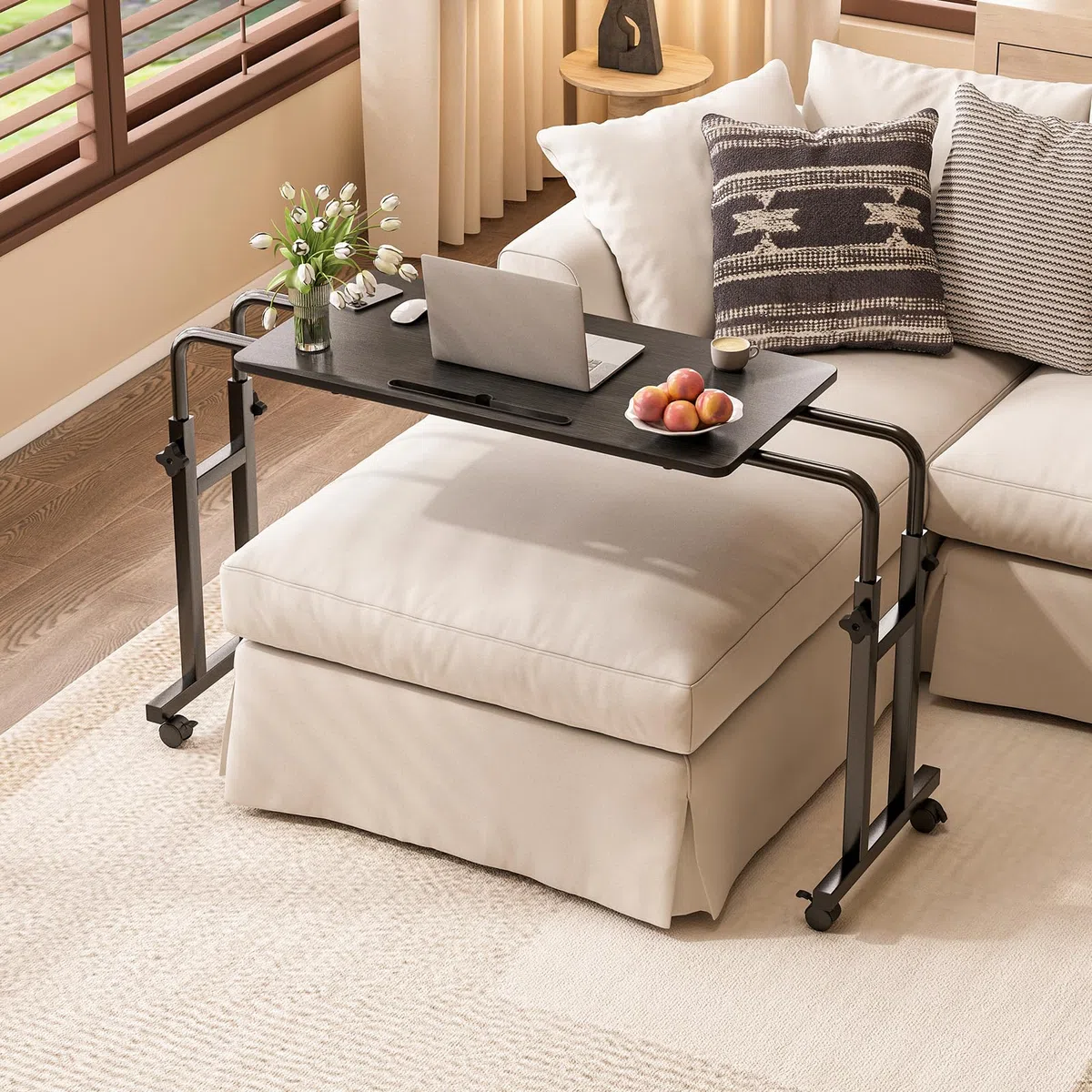 LINGMI Table inclinable, table de lit avec roulettes, hauteur et longueur réglables, plateau de support pour ordinateur portable