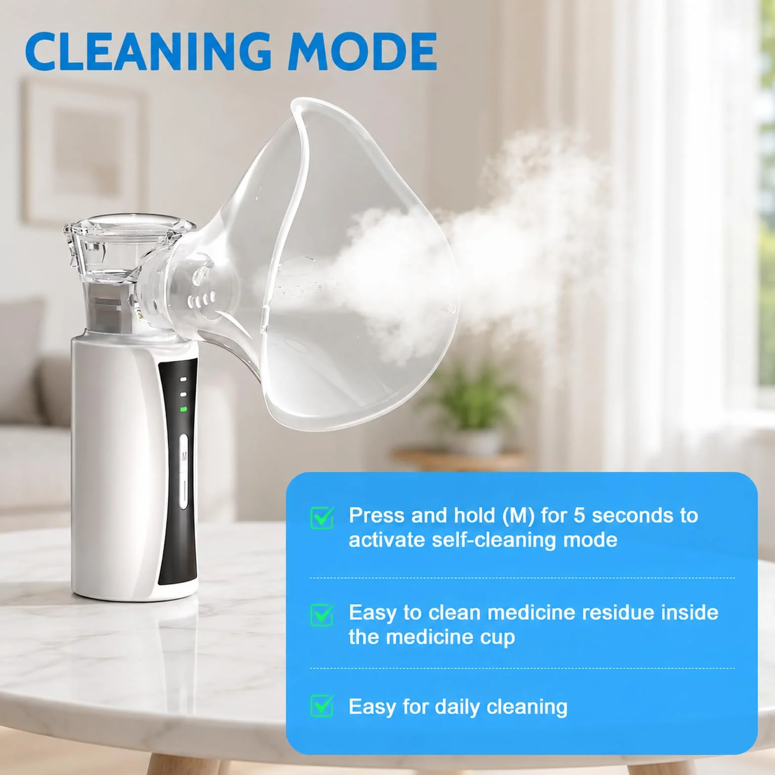 Nebulisateur Portable Silencieux pour Adulte Enfant | Nébuliseur Inhalateur Aérosol Rechargeable par USB avec Embout Buccal et 2 Masques pour Usage Domestique et Voyage