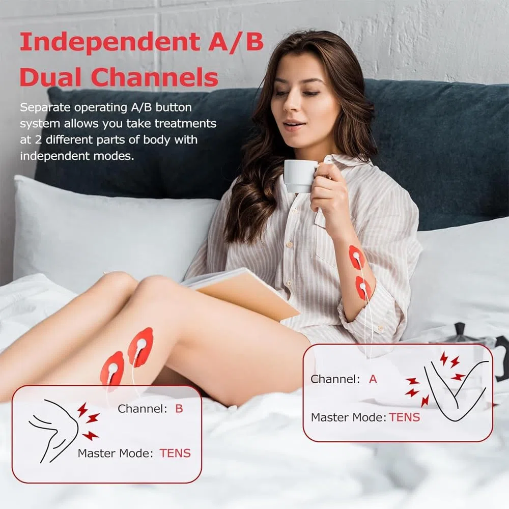 Électrostimulateur Musculaire 3en1, TENS/EMS/Massage, Electrostimulateur Musculaire de Canaux Double pour le soulagement de la douleur, 12programmes de Massage + 36 Intensités + 16 électrodes