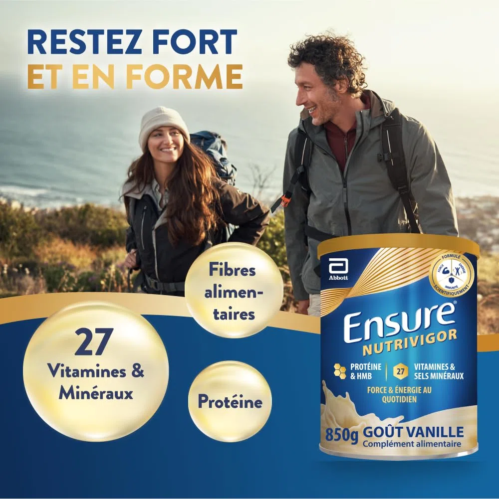 Ensure NutriVigor - Complément alimentaire avec protéines, 27 vitamines et minéraux et HMB - Pour une alimentation saine et équilibrée - Vanille- 1 x 850 g