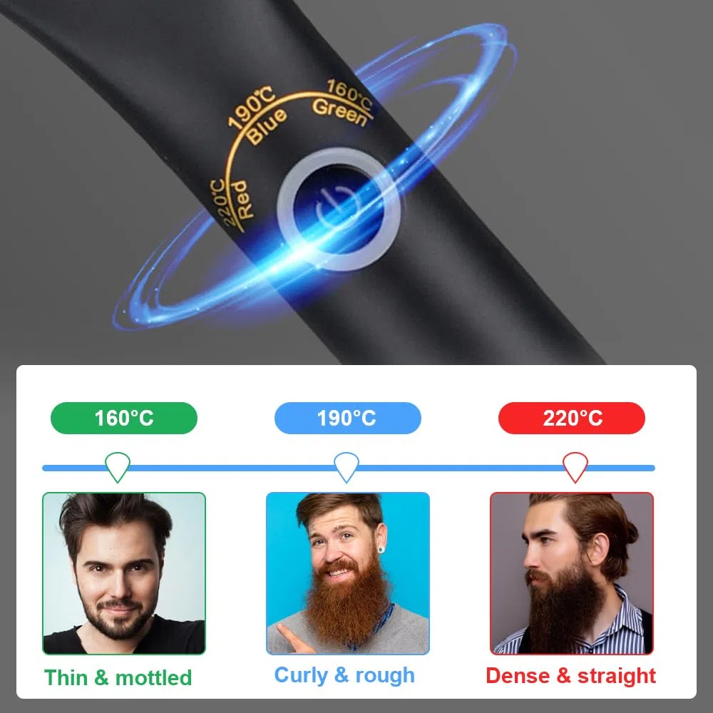 Lisseur Barbe Homme, électrique Brosse Lissante pour Cheveux, Lisseur a Barbe Homme avec 3 Réglages de Température, Chauffage Rapide, Brosse Lissante Ionique pour Stylisation et Soin de Barb