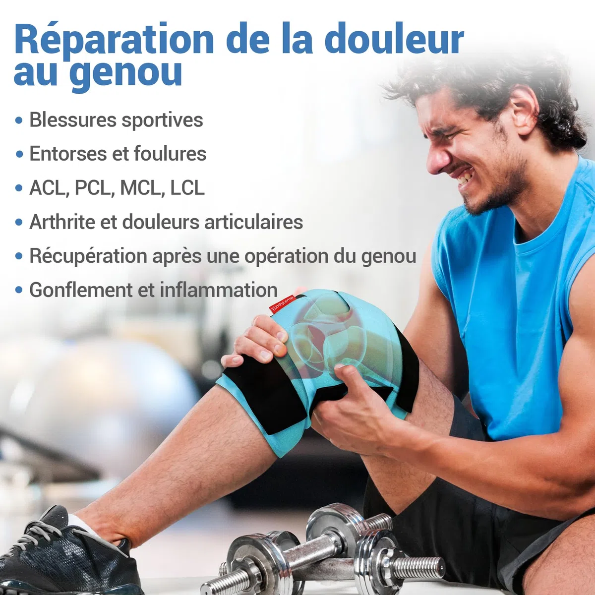 Comfytemp Grande Poche de Glace pour Genou Réutilisable, Thérapie par Compresses Froides pour les Blessures, Soulagement de la douleur, la Chirurgie de Remplacement, l'Arthrite, Gonflements, Entorses