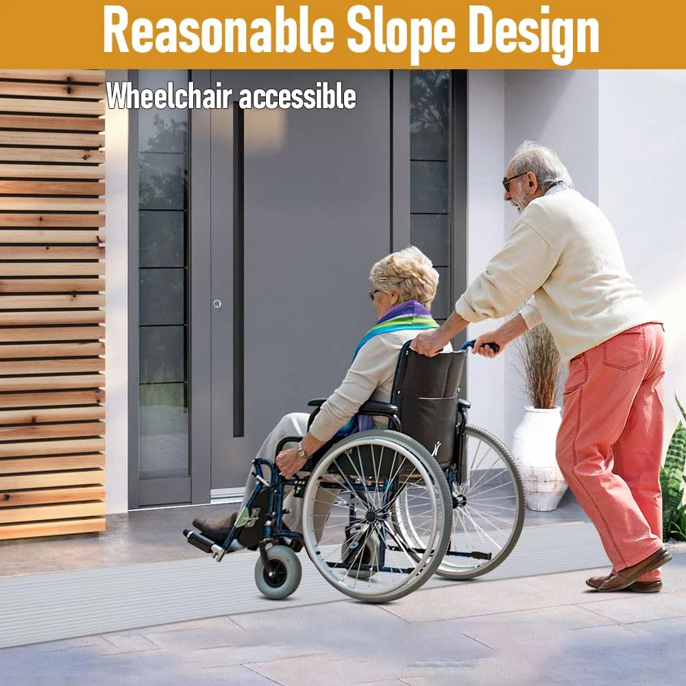 Rampe de seuil de Porte, en PVC, pour Fauteuil Roulant, Surface antidérapante, en Caoutchouc, pour Fauteuil Roulant, déambulateur ou Scooter, Poussette (Gris, 150 x 8 x 2 cm)
