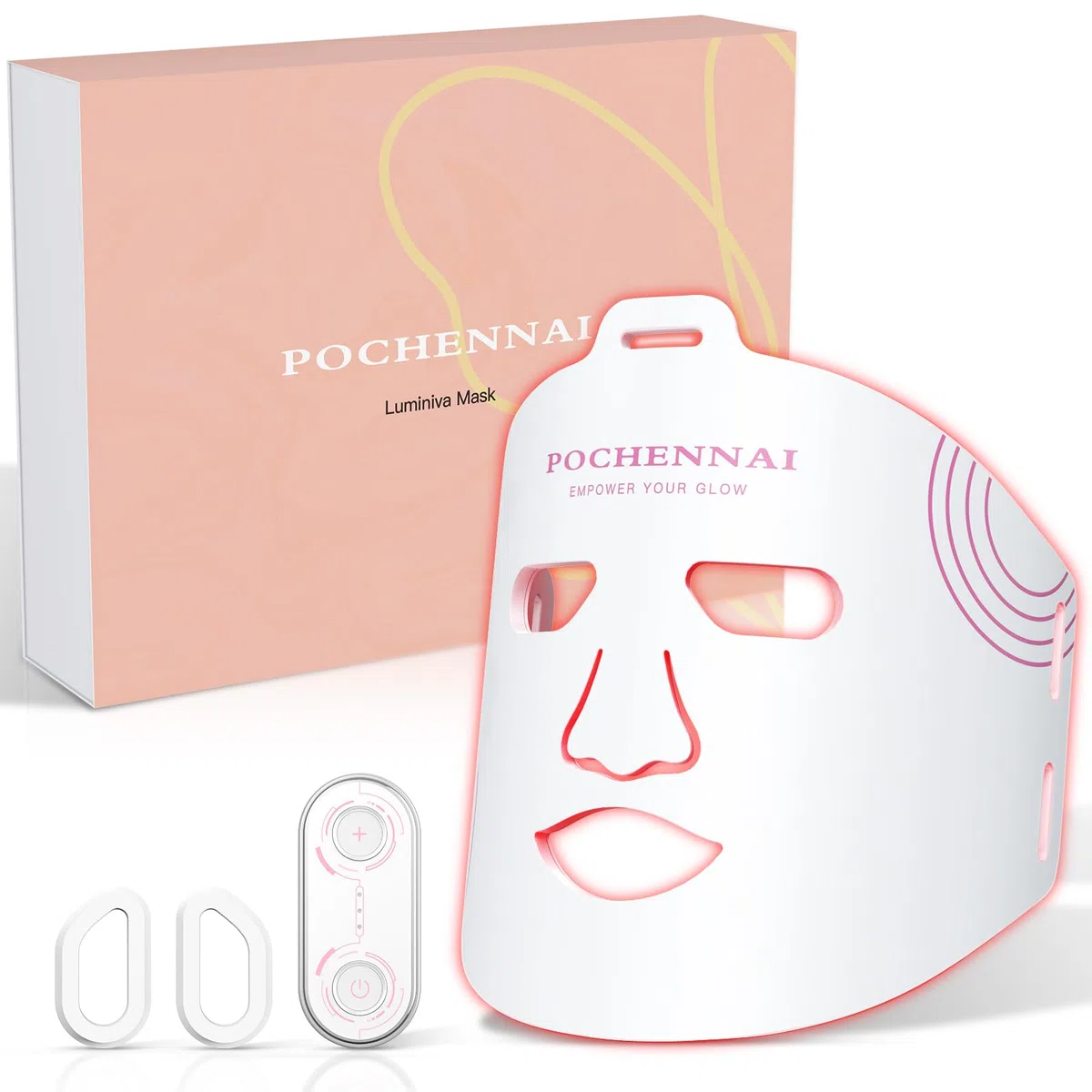 Luminiva Masque LED Visage – Lumière Rouge 633 nm & Infrarouge 850 nm, Masque de Luminothérapie en Silicone Flexible, 3 Niveaux d’Intensité, Appareil de Soin du Visage à Domicile