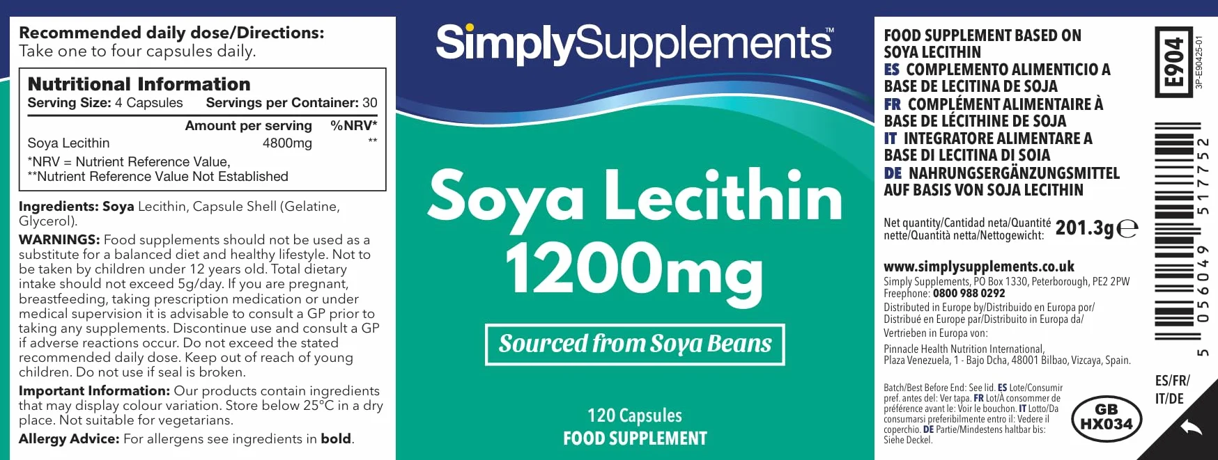 Lécithine 1200mg | Gélules Haute Pureté | 240 Gélules = 2 Mois d’Approvisionnement | Fabriqué au Royaume-Uni | Source Essentielle de Phospholipides | Certifié BPF