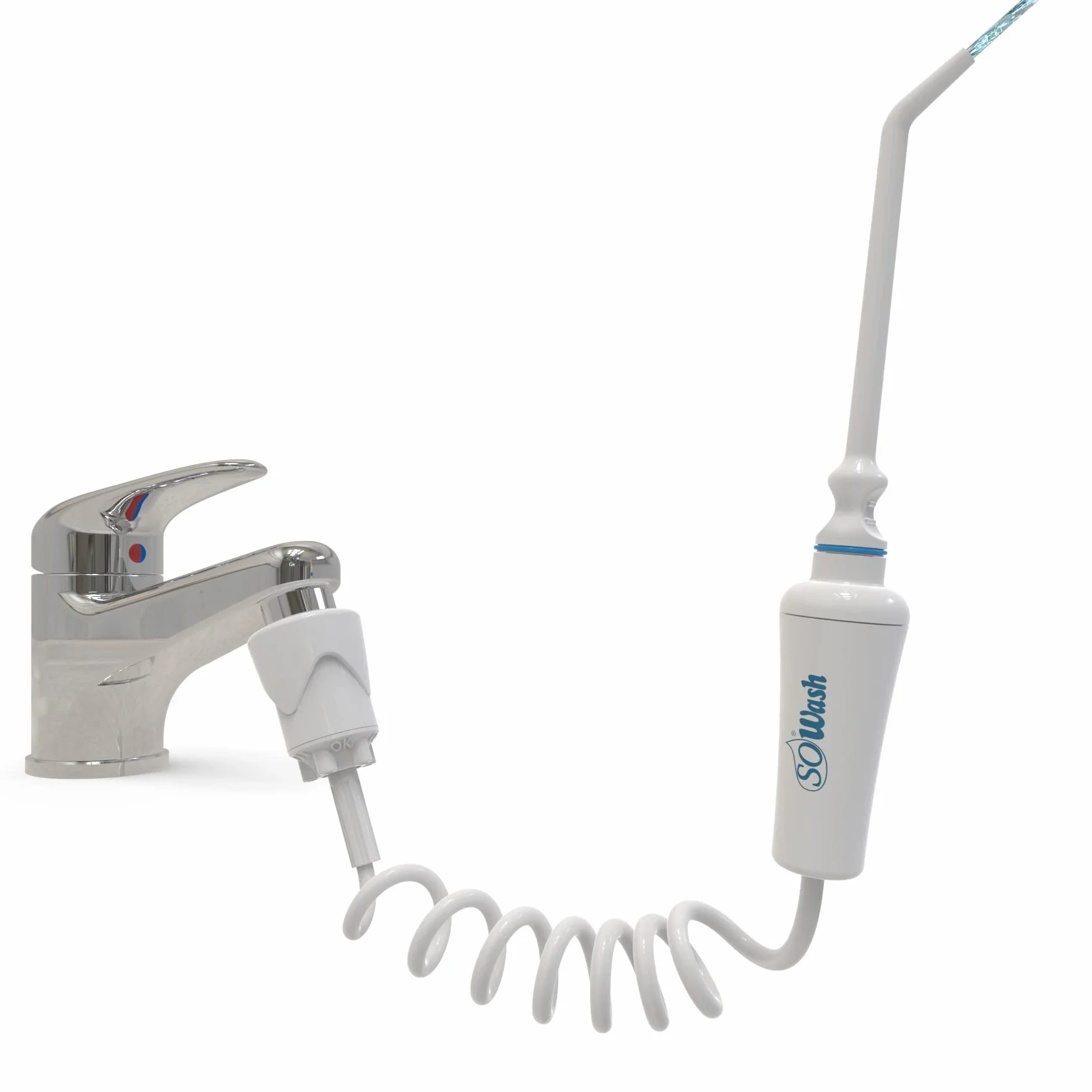 Jet dentaire SOWASH WATERJET, Se connecte au robinet, Hydropulseur Dentaire Sans piles ni électricité, Tête à jet linéaire unique, Produit italien
