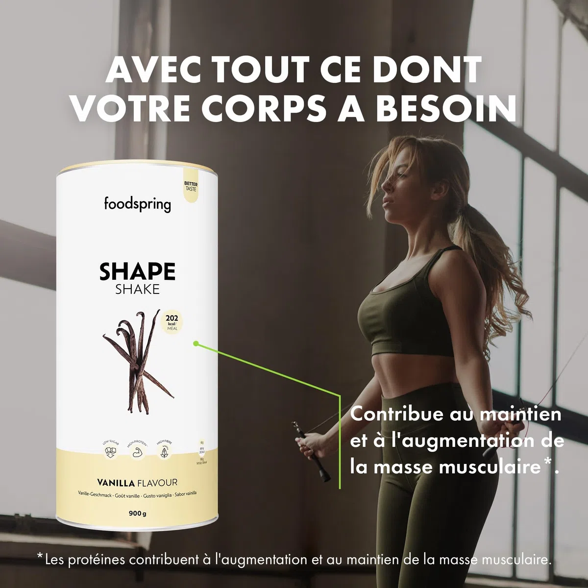 foodspring Shape Shake Vanille - Substitut de repas complet pour le contrôle du poids avec des protéines de qualité supérieure, 202 kcal par portion, sans gluten - nouvelle recette (900g)